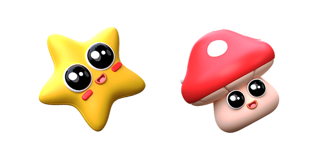 cute star & cute mushroom 3D custom cursor