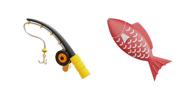 fishing rod & red fish 3D custom cursor