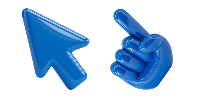 glossy blue arrow & hand 3d custom cursor