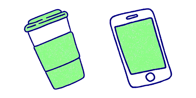 green coffee cup and smartphone custom cursor