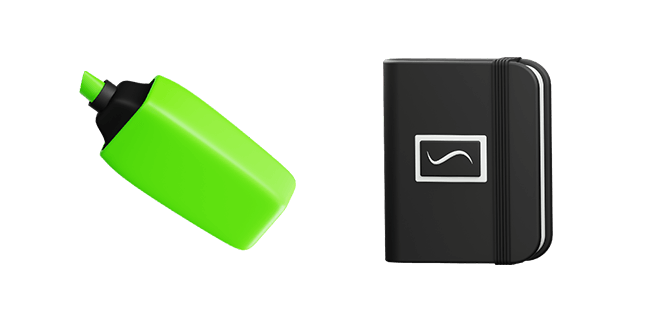 green highlighter & black sketchbook 3D custom cursor