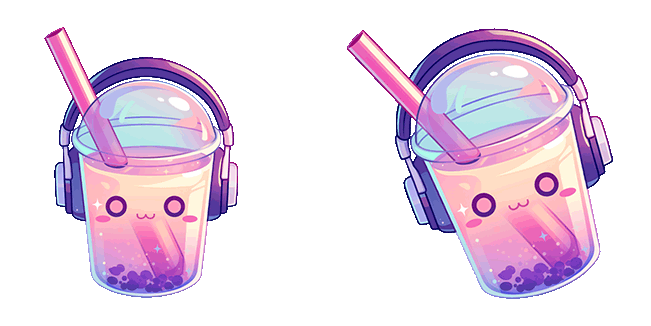 kawaii bubble tea cup with headphones animated custom cursor