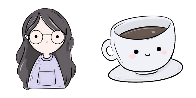 kawaii girl with glasses and coffee cup custom cursor