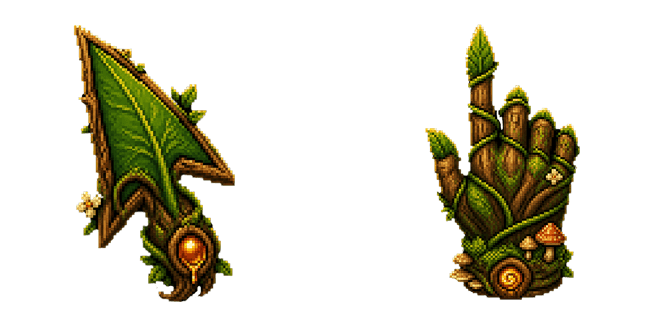 leaf arrow forest hand pixel custom cursor