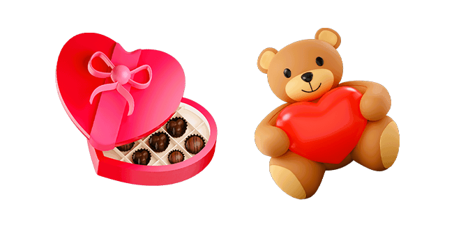 love chocolate gift & teddy bear holding heart 3D custom cursor