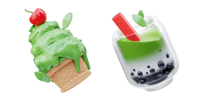 matcha ice cream & matcha boba 3D custom cursor