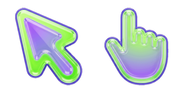 neon green purple jelly arrow and hand custom cursor