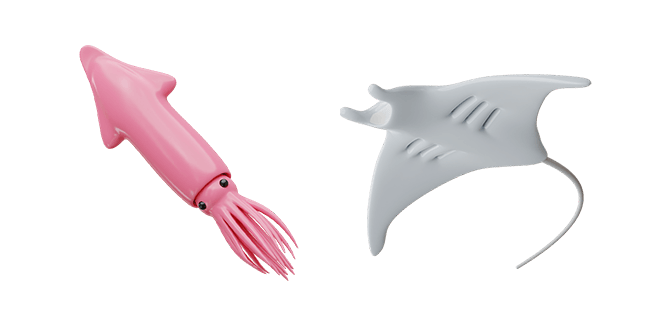 pink squid & white manta ray 3d custom cursor