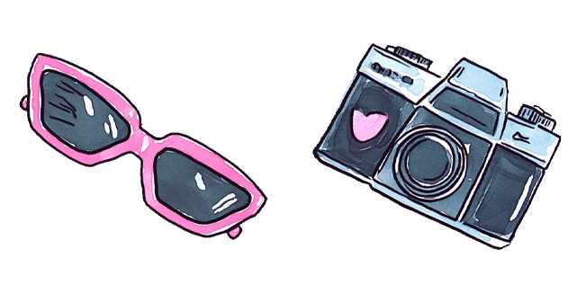 pink sunglasses and vintage camera custom cursor