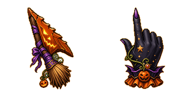 pumpkin broom witch hand pixel custom cursor