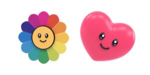 Smiling Rainbow Flower & Red Heart 3D Cursor - Sweezy Custom Cursors