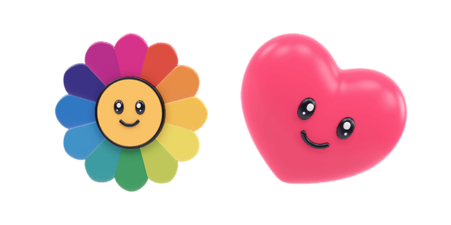 smiling rainbow flower & red heart 3D custom cursor