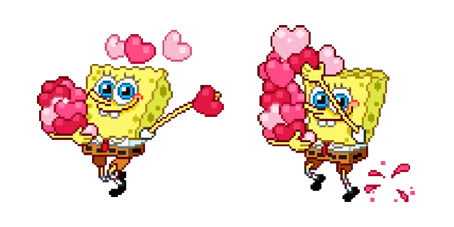 spongebob throws love hearts pixel animated custom cursor