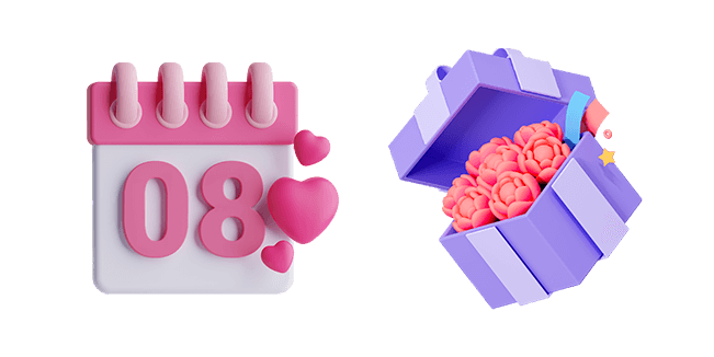 the 8th of march & roses in gift box 3D custom cursor