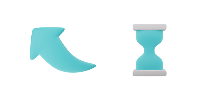 turquoise curved arrow & hourglass 3D custom cursor