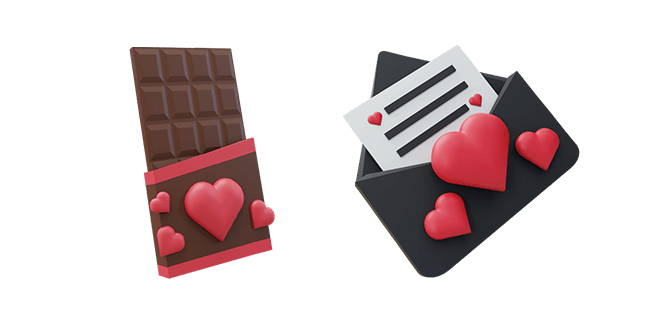 valentine chocolate & love letter 3D custom cursor