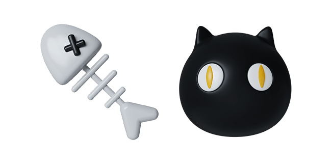 white fishbone & black cat 3d custom cursor