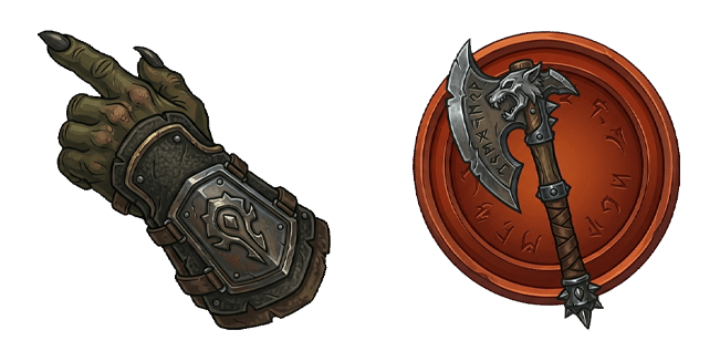 world of warcraft orc gauntlet hand and horde axe custom cursor