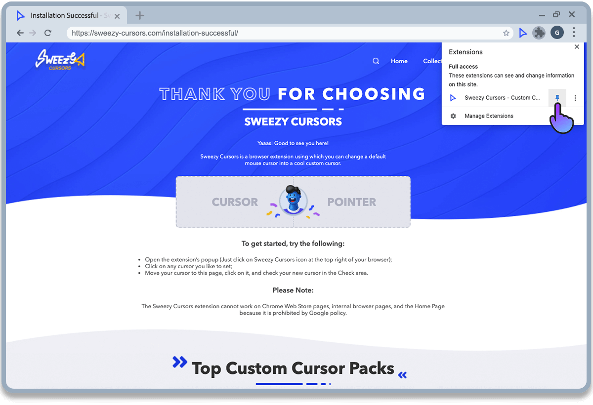 how to use custom cursor 1 4